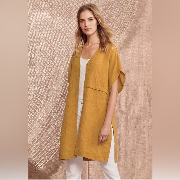 Poetry Tops - Poetry Fashion Honey Gold Linen Short-Sleeve Tunic Top, Size 8, NWT